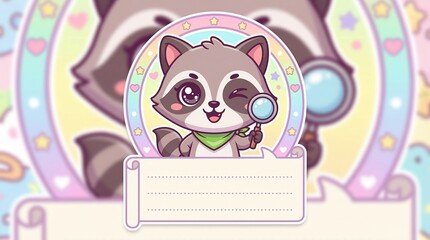 Cute Raccoon Character with Magnifying Glass