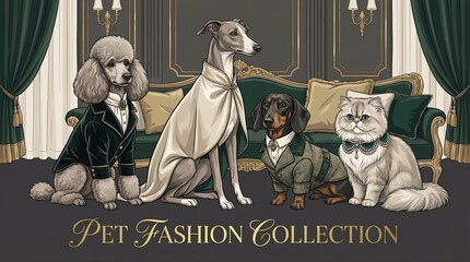 Stylish Pets in Elegant Fashion Illustration
