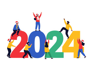 Celebrate 2024 with Joyful People Vector Illustration