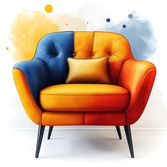 Modern Armchair with Blue Yellow and Orange Upholstery modern furniture contemporary design photo