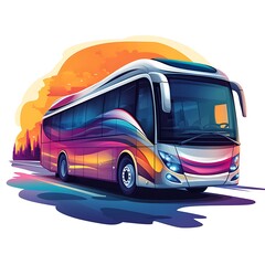 Modern Coach Bus Driving on Road with Sunset Sky photo Background travel transportation