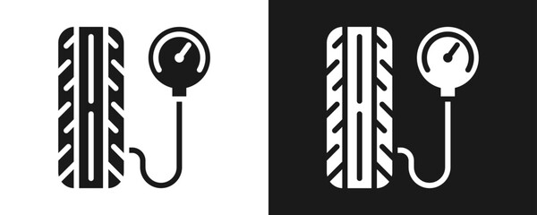Wheel Pressure Icon Set Glyph In White And Black Background