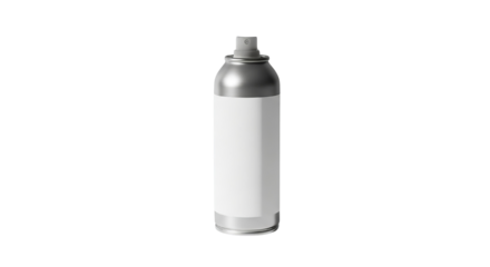 Realistic metallic aerosol spray can mockup featuring a blank white label area perfect for showcasing product branding or custom designs in a versatile isolated presentation against a dark background.