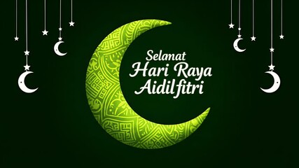 Green crescent moon greeting for Selamat Hari Raya Aidilfitri
