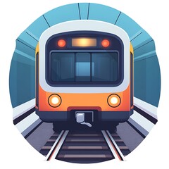Modern Orange and photo White Train in Tunnel Illustration front subway