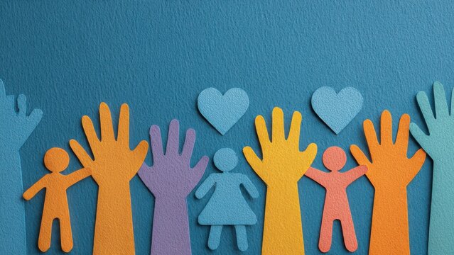 Nonprofit Social Work Initiatives: Paper cut figures supporting community icons
