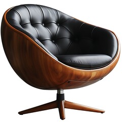 Modern Swivel Egg Chair with photo Black Leather and Walnut Wood swivel chair modern chair