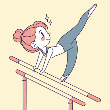 Gymnast performing on parallel bars with leg up