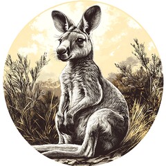 Monochromatic Kangaroo Sitting in Dry Bushland at Dusk marsupial animal photo