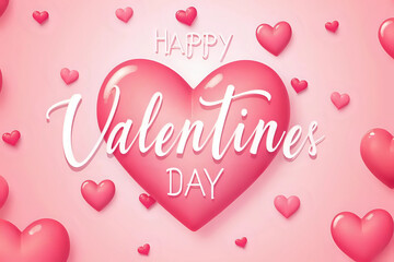 Happy Valentine Day Poster Design in Pink Background Theme, Banner for Valentine Day. 3d rendering.