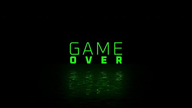 Game Over With Green Glowing Pixels Text Animation, Glitch Title Video Game Screen
