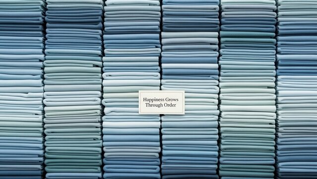 Neatly Stacked Blue Fabric Piles With Inspirational Quote