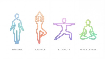 Premium Wellness and Mindfulness Icon Set with Gradient Outlined Yoga Poses for Mental Health Apps