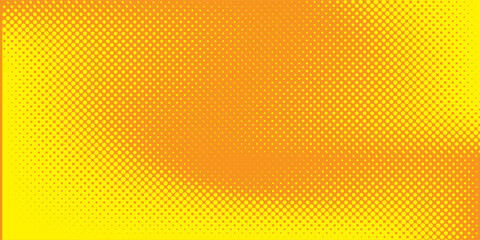 Fototapeta premium Yellow halftone pattern. Retro comic gradient background. Bright orange pixelated dot texture overlay. Dot vector illustration. Eps10