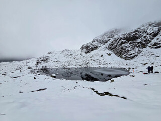 The Sierra de Guadarrama mountains in Madrid during the snowfall of december 2025, at the Cotos mountain pass