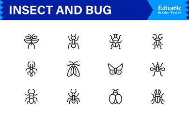 Fototapeta premium Bugs and Insects Line Icon Collection – Unique, Pixel-Perfect, and Editable Wildlife Illustrations