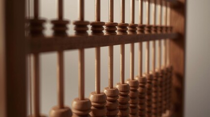 Wooden Abacus Close-Up with Beads and Rod