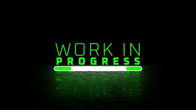 Text Warning Work in Progress With Glitch Effect, Glitch Title Video Game Screen