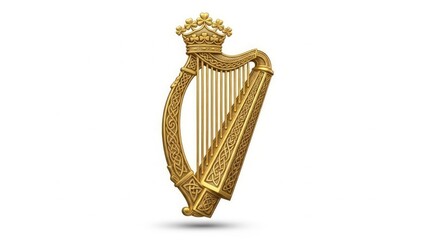 Golden Celtic harp with shamrock motifs &ndash; a symbol of Irish heritage. AI generated.
