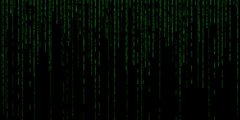 Falling green digital code pattern on black background