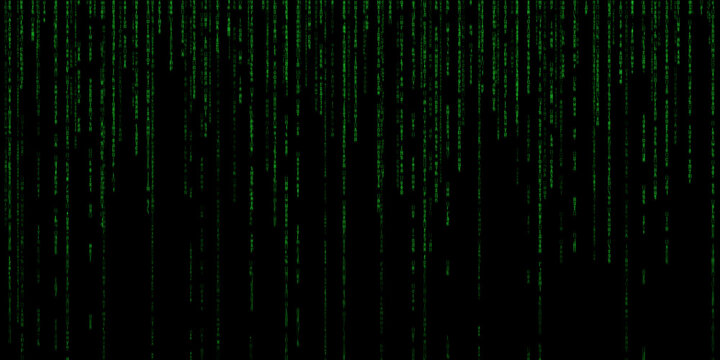 Falling green digital code pattern on black background