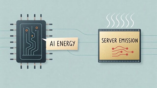 AI Chip Powering Server with Energy Pollution Lines - Powered by Adobe