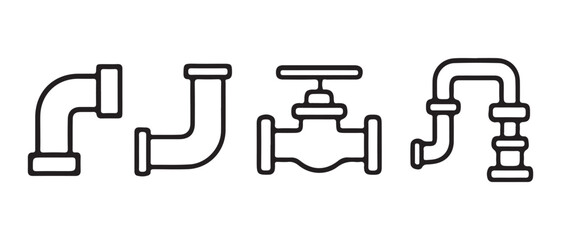 Fototapeta premium Plumbing Icons Set. Pipes and Valve, Clean Line Art Vector Illustrations.