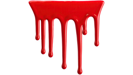Red paint drip splatter flowing from top, isolated on a white background