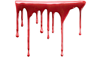 Red paint drip splatter flowing from top, isolated on a white background