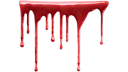 Red paint drip splatter flowing from top, isolated on a white background