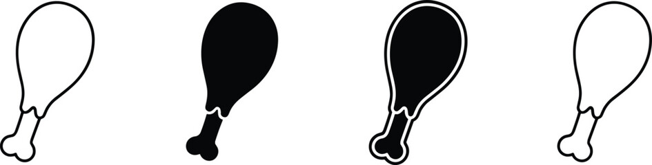 Vector Icon Set Featuring Chicken Drumsticks in Outline Solid and Inverted Styles for Culinary Meat and Poultry Branding © Vactor Itbd