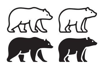 Bear Icon Set. Outline and Silhouette Styles, White Background, Simple Graphics.