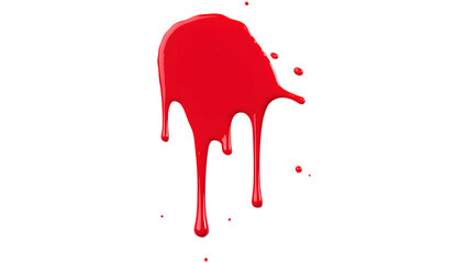 Red paint drip splatter flowing from top, isolated on a white background
