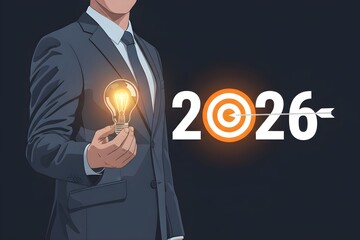 A businessman holding a glowing light bulb represents a creative innovation concept and a successful business solution symbol powered by energy and technology