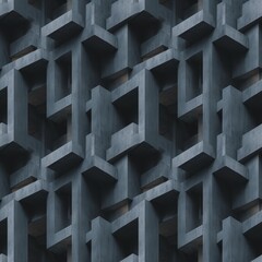 Abstract architecture seamless pattern. Gray building structure. Reinforced concrete structures. 3D geometric rendering concept photo illustration. Gray background. 