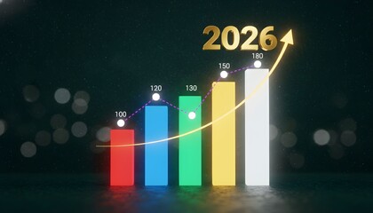 A neon 3d finance chart featuring a rising arrow symbolizes business growth and success on a black web background
