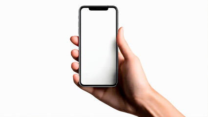 Phone with empty screen held in hand, concept for digital marketing, mobile promotion or advertising