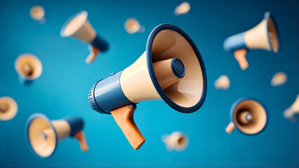 Isolated megaphone with social media icons for digital marketing and advertising tools