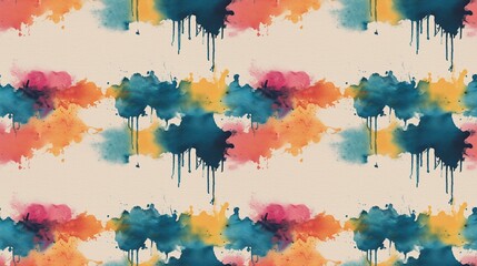 Multicolored watercolor blots on beige paper - seamless pattern. Paint stains on watercolor paper - concept continuous tile background. Digital artwork illustration.