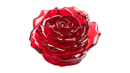 A single fresh red rose and scattered petals create a beautiful floral decoration isolated on a white background, symbolizing love and romance as a sweet Valentine gift of nature