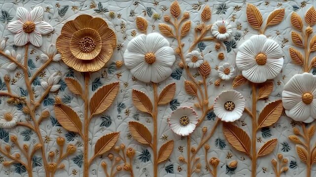 Floral pattern background with delicate white and gold flowers design