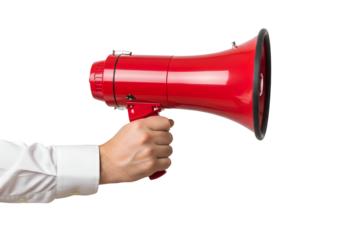 businessman hand holding megaphone isolated on transparent background