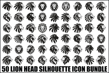 50 Lion Head Silhouette Icon Bundle