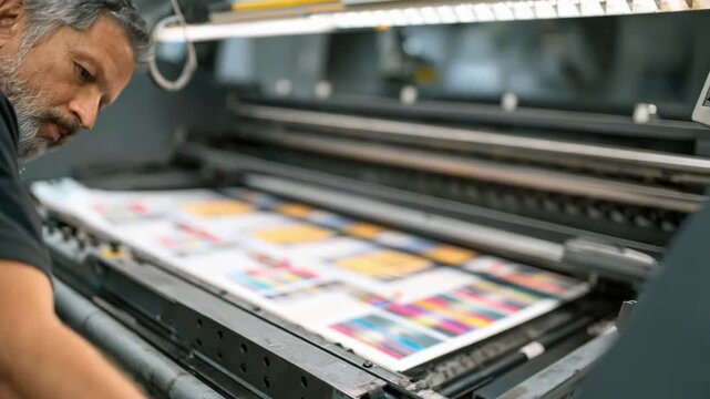 Medium shot capturing an urgent print job in progress with a user monitoring the printer to ensure rapid output without compromising resolution.