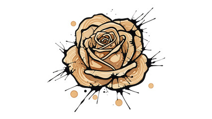 Vintage pink rose flower illustration with green leaf petals on white and black backgrounds for romantic valentine floral pattern design art