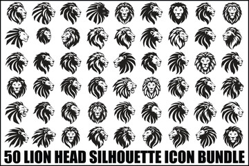 50 Lion Head Silhouette Icon Bundle