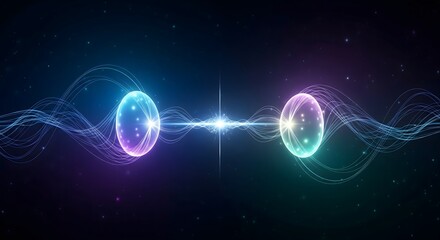Vibrant glowing orbs connected by swirling energy lines in space