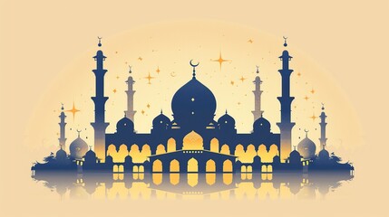 Inspirational Mubarak Background Design Highlighting Mosque Silhouette and Warm Ambience