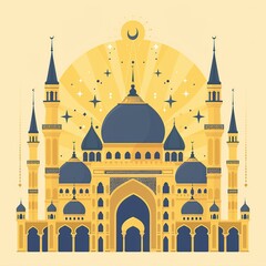 Cinematic Islamic Mubarak Background Featuring an Ornate Mosque at Dusk