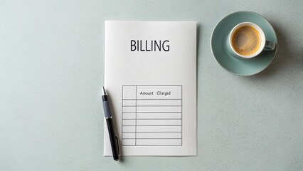 Billing document with pen and coffee on desk